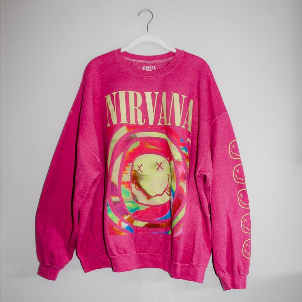 NIRVANA Pink Crew Neck Sweater with Iconic Graphic